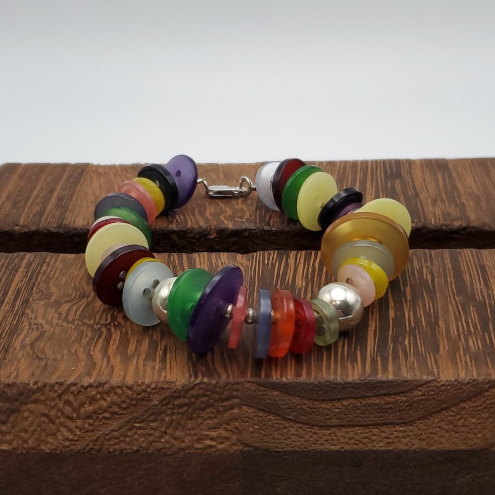 8 Inch 925 Sterling Silver Unique Many Buttons Handmade Bracelet